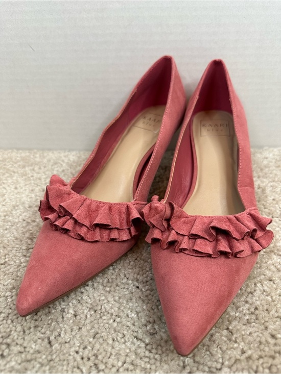 Kaari Blue Shoes - Kaari Blue Coral Pink Ruffle Pointed heels, size 8.5, new without box